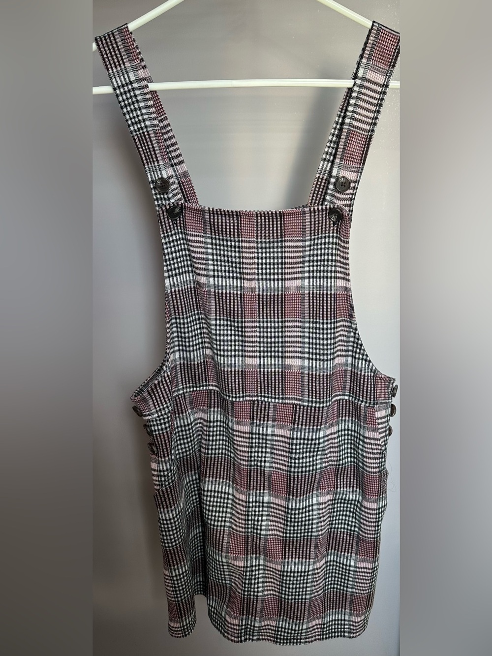 SO size MEDIUM Plaid Pinafore Dress in Black, White & Pink